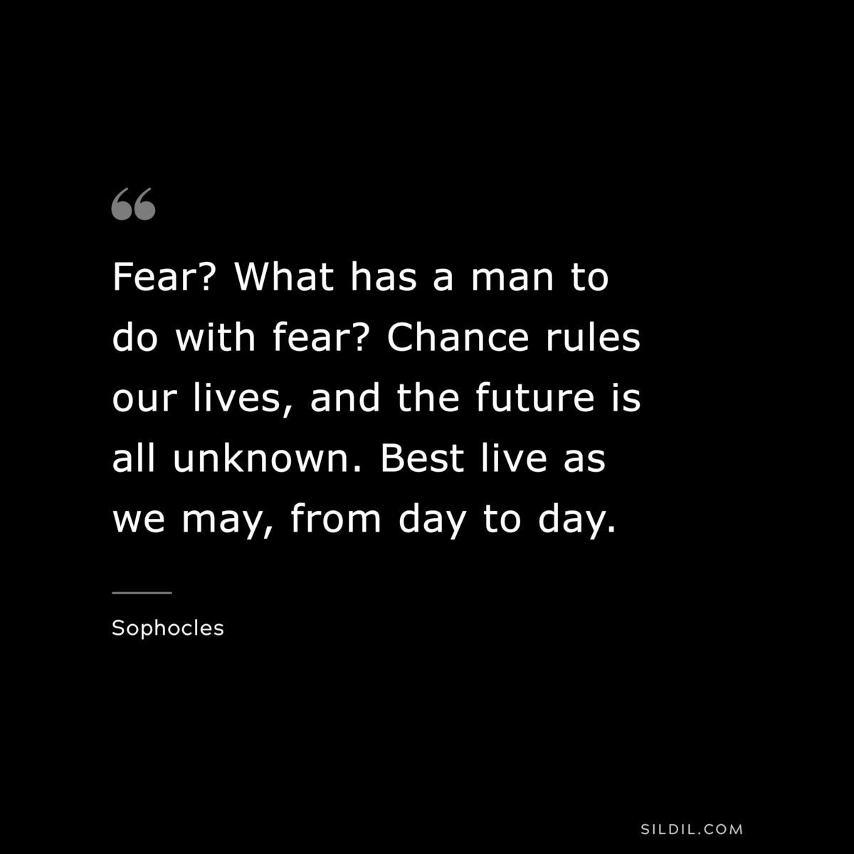 Fear? What has a man to do with fear? Chance rules our lives, and the future is all unknown. Best live as we may, from day to day. ― Sophocles