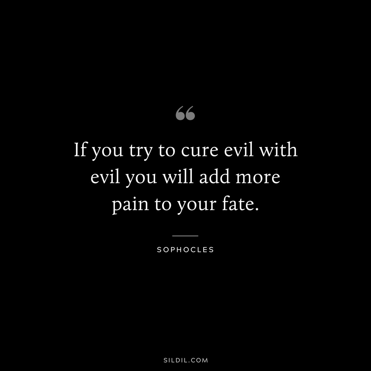 If you try to cure evil with evil you will add more pain to your fate. ― Sophocles