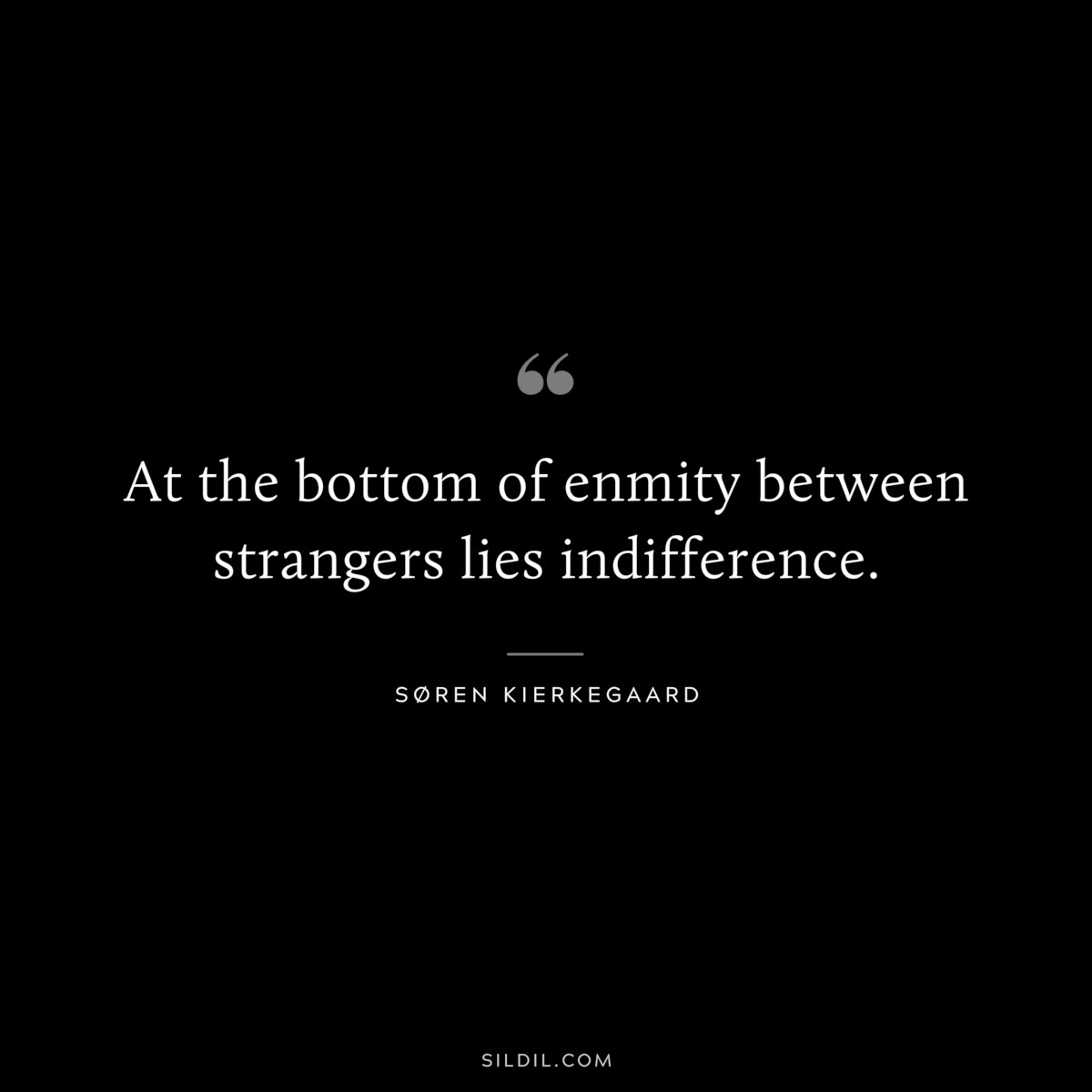At the bottom of enmity between strangers lies indifference. ― Søren Kierkegaard