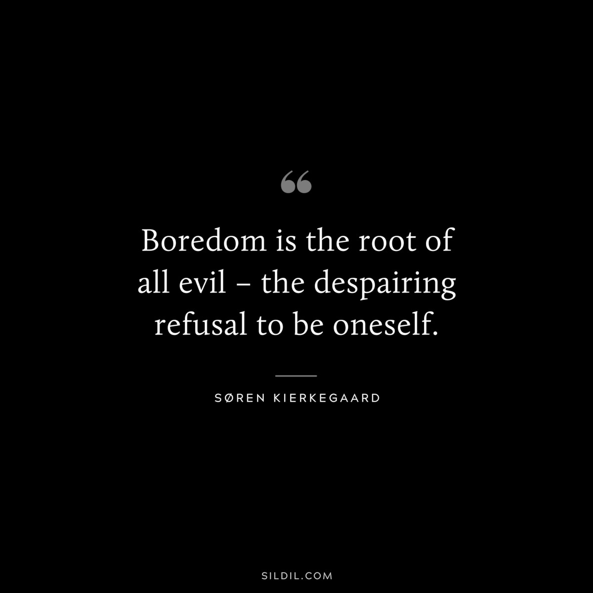 Boredom is the root of all evil – the despairing refusal to be oneself. ― Søren Kierkegaard