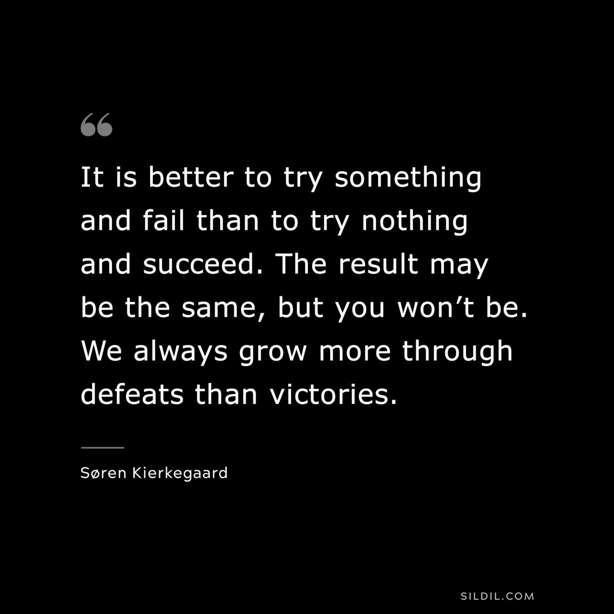 It is better to try something and fail than to try nothing and succeed. The result may be the same, but you won’t be. We always grow more through defeats than victories. ― Søren Kierkegaard