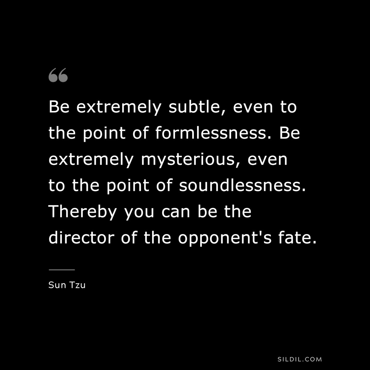 Be extremely subtle, even to the point of formlessness. Be extremely mysterious, even to the point of soundlessness. Thereby you can be the director of the opponent's fate.― Sun Tzu
