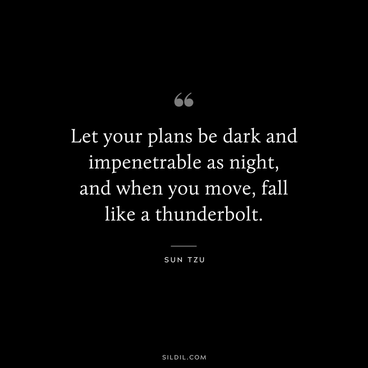 Let your plans be dark and impenetrable as night, and when you move, fall like a thunderbolt.― Sun Tzu