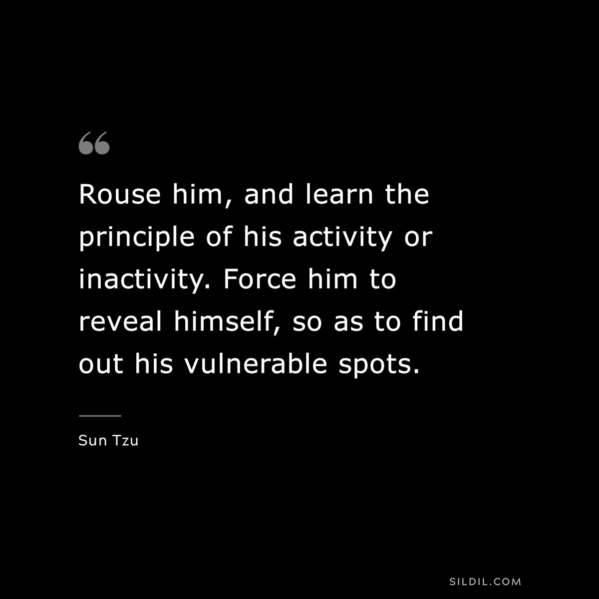 Rouse him, and learn the principle of his activity or inactivity. Force him to reveal himself, so as to find out his vulnerable spots.― Sun Tzu