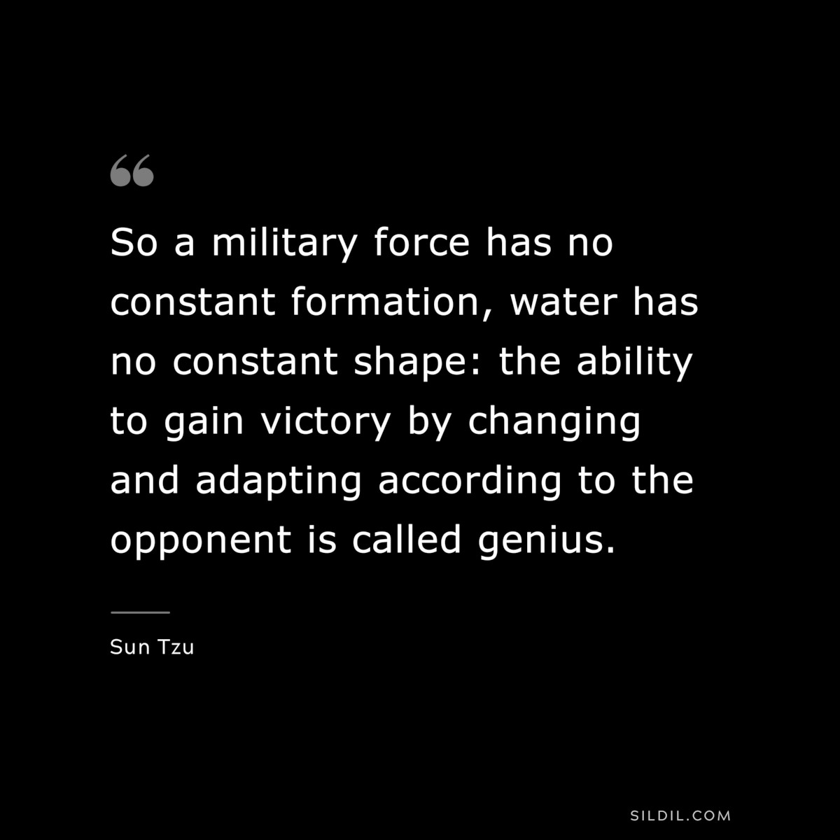 So a military force has no constant formation, water has no constant shape: the ability to gain victory by changing and adapting according to the opponent is called genius.― Sun Tzu