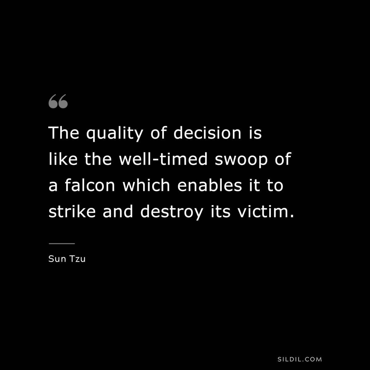 The quality of decision is like the well-timed swoop of a falcon which enables it to strike and destroy its victim.― Sun Tzu