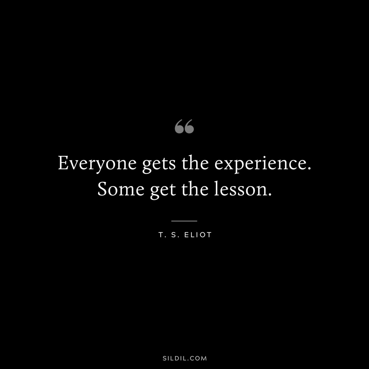 Everyone gets the experience. Some get the lesson. ― T. S. Eliot
