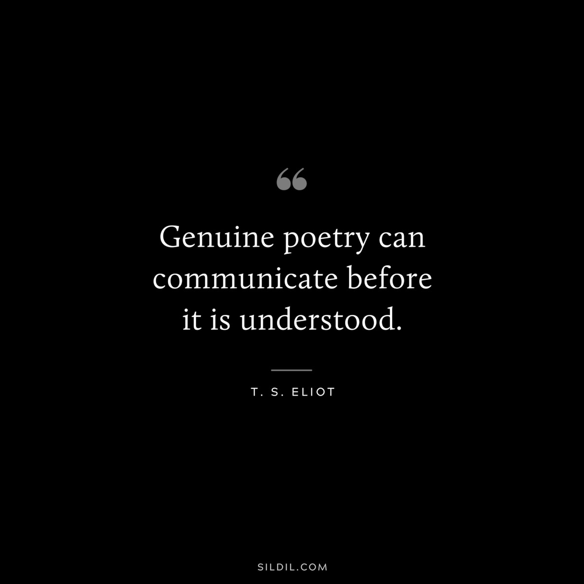 Genuine poetry can communicate before it is understood. ― T. S. Eliot