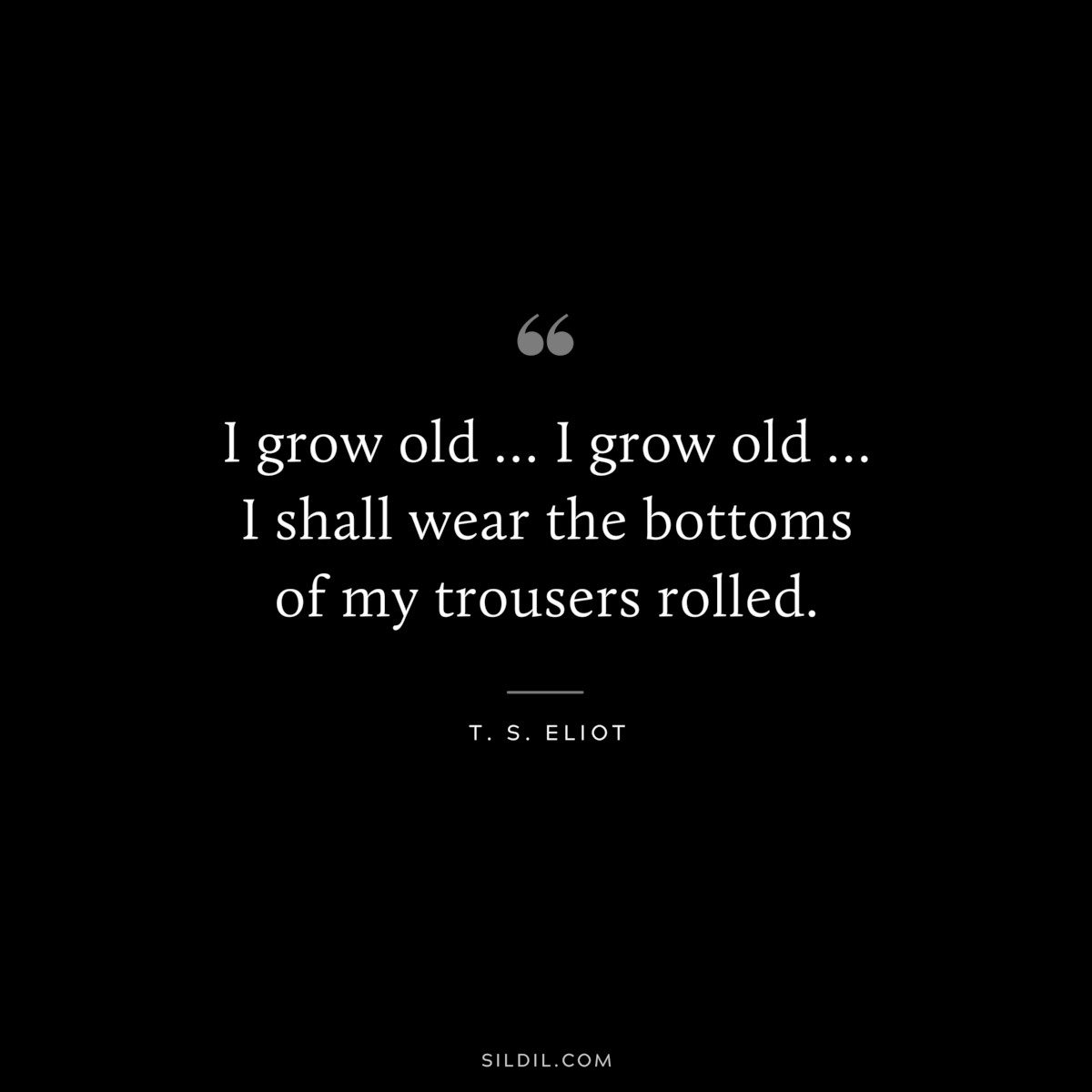 I grow old … I grow old … I shall wear the bottoms of my trousers rolled. ― T. S. Eliot