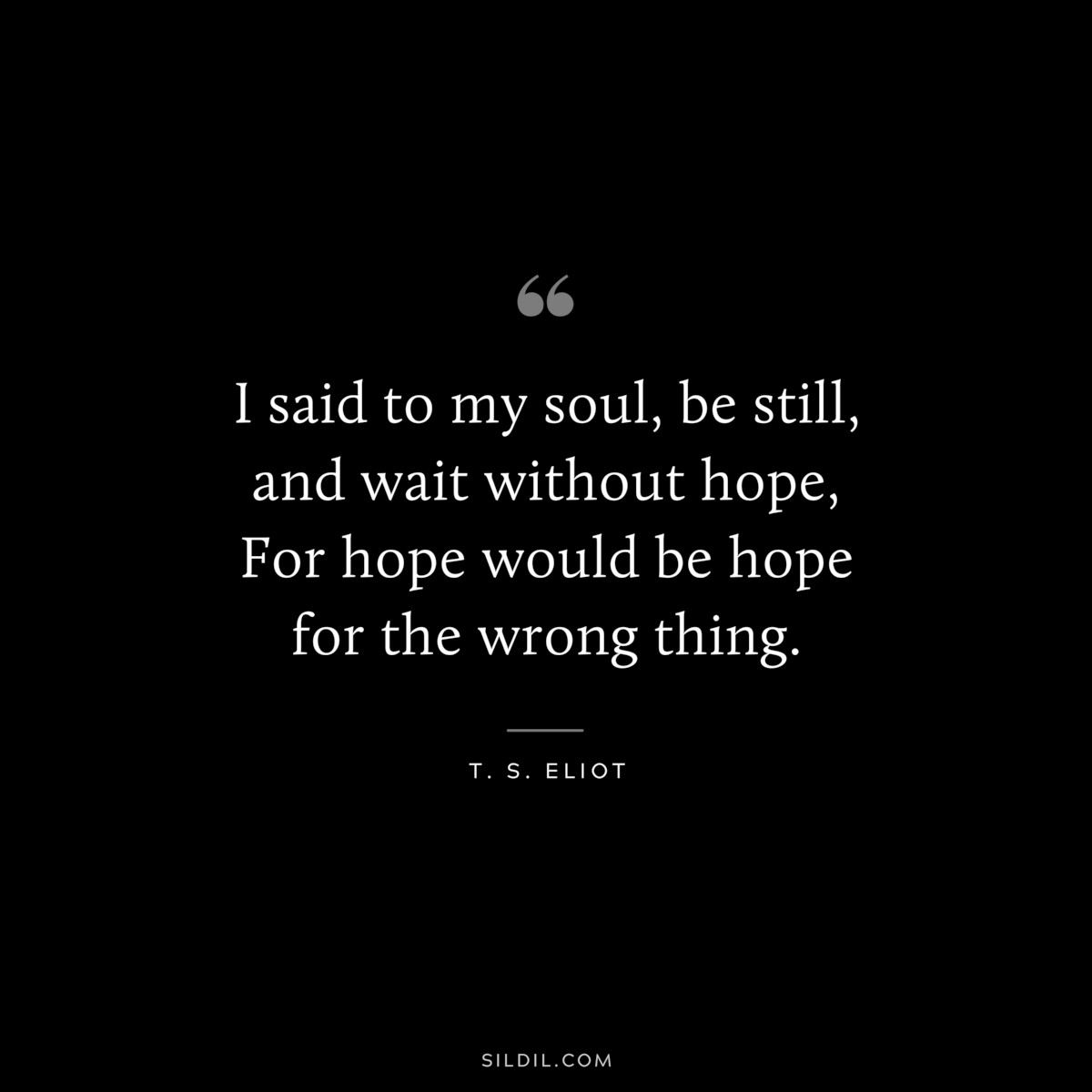 I said to my soul, be still, and wait without hope, For hope would be hope for the wrong thing. ― T. S. Eliot