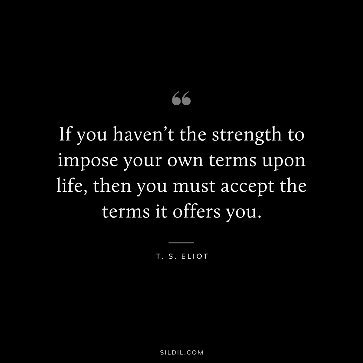 If you haven’t the strength to impose your own terms upon life, then you must accept the terms it offers you. ― T. S. Eliot