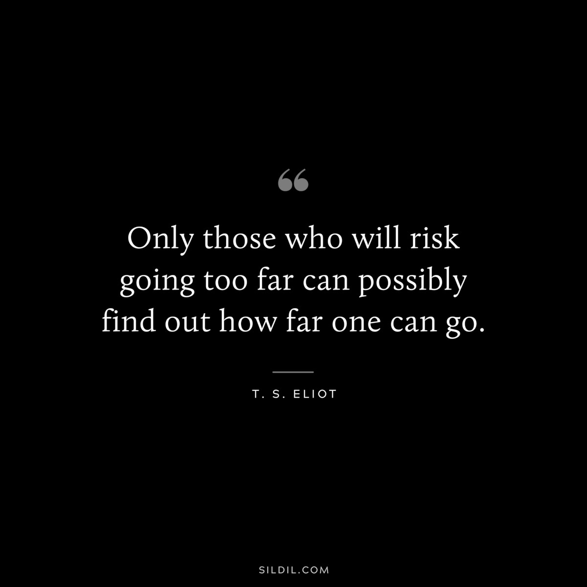 Only those who will risk going too far can possibly find out how far one can go. ― T. S. Eliot