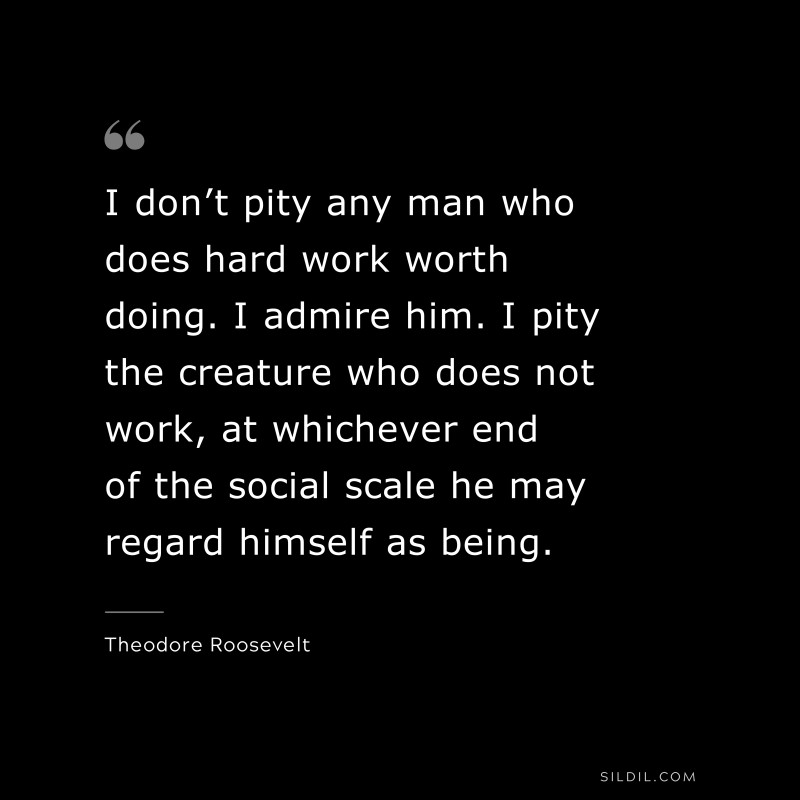 I don’t pity any man who does hard work worth doing. I admire him. I pity the creature who does not work, at whichever end of the social scale he may regard himself as being.