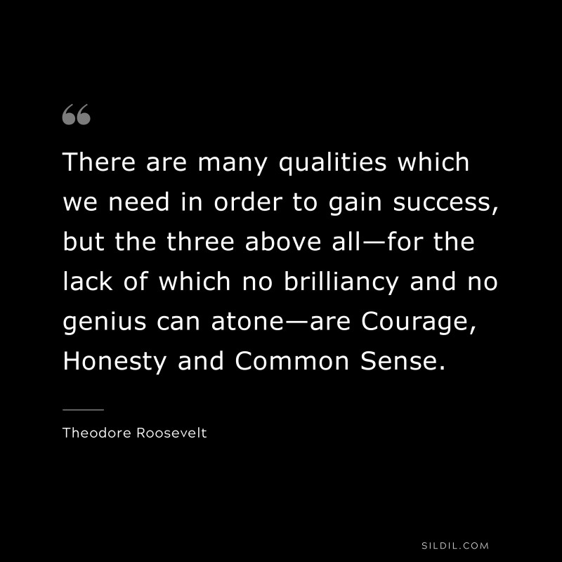 There are many qualities which we need in order to gain success, but the three above all—for the lack of which no brilliancy and no genius can atone—are Courage, Honesty and Common Sense.