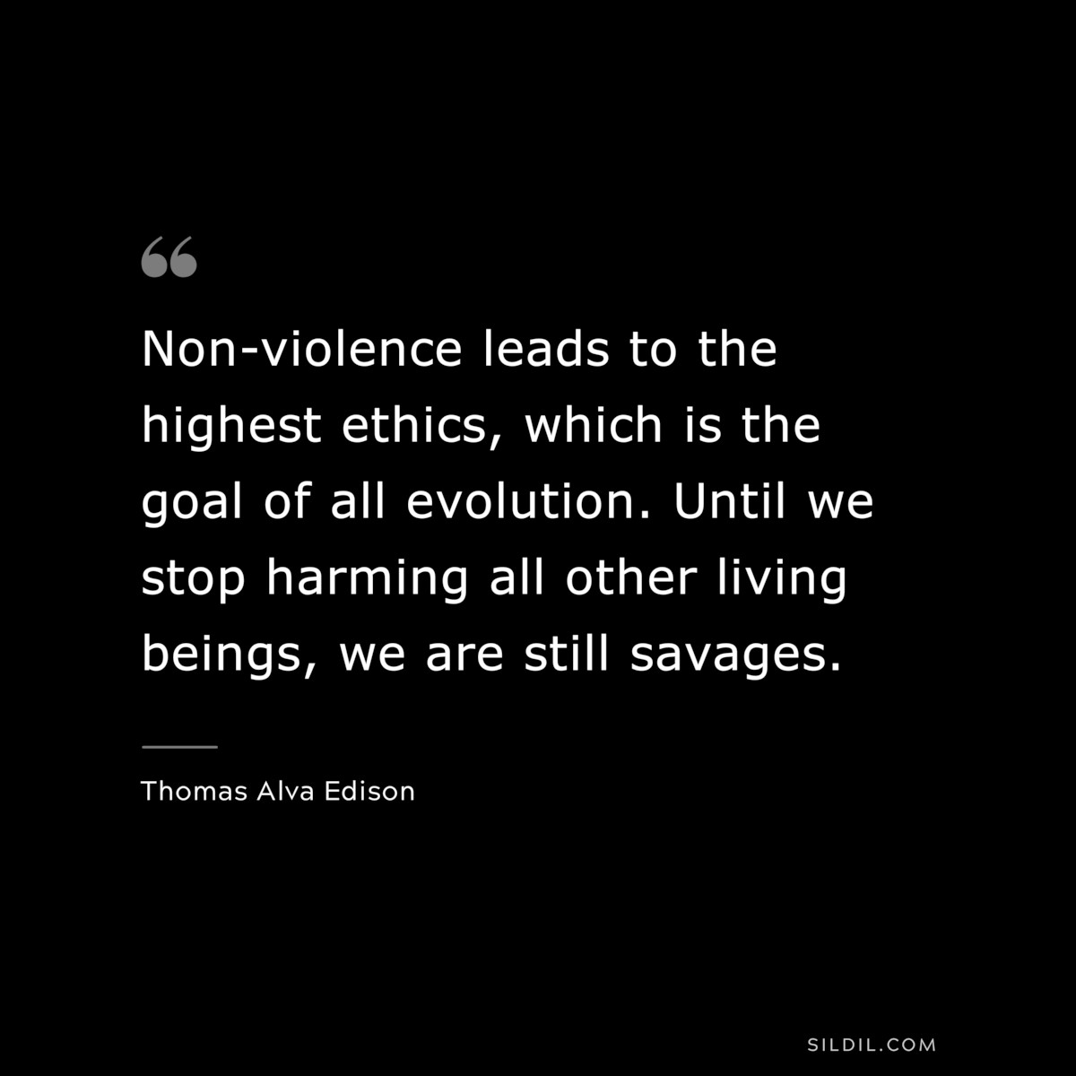 Non-violence leads to the highest ethics, which is the goal of all evolution. Until we stop harming all other living beings, we are still savages. ― Thomas Alva Edison