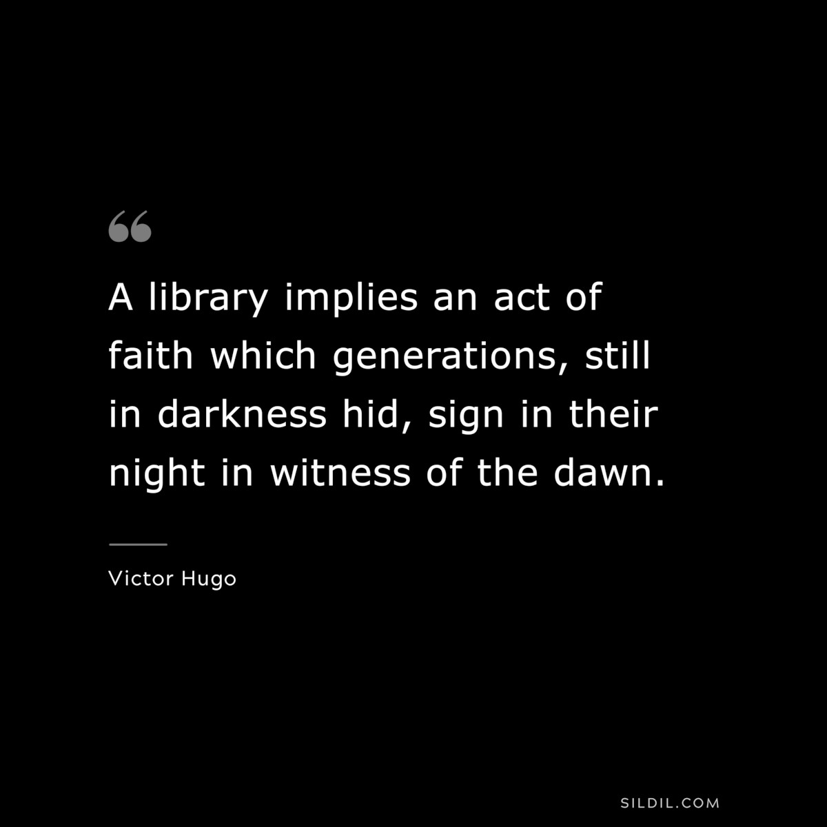 A library implies an act of faith which generations, still in darkness hid, sign in their night in witness of the dawn.― Victor Hugo
