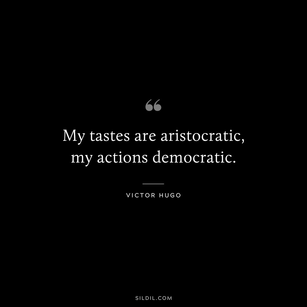 My tastes are aristocratic, my actions democratic.― Victor Hugo