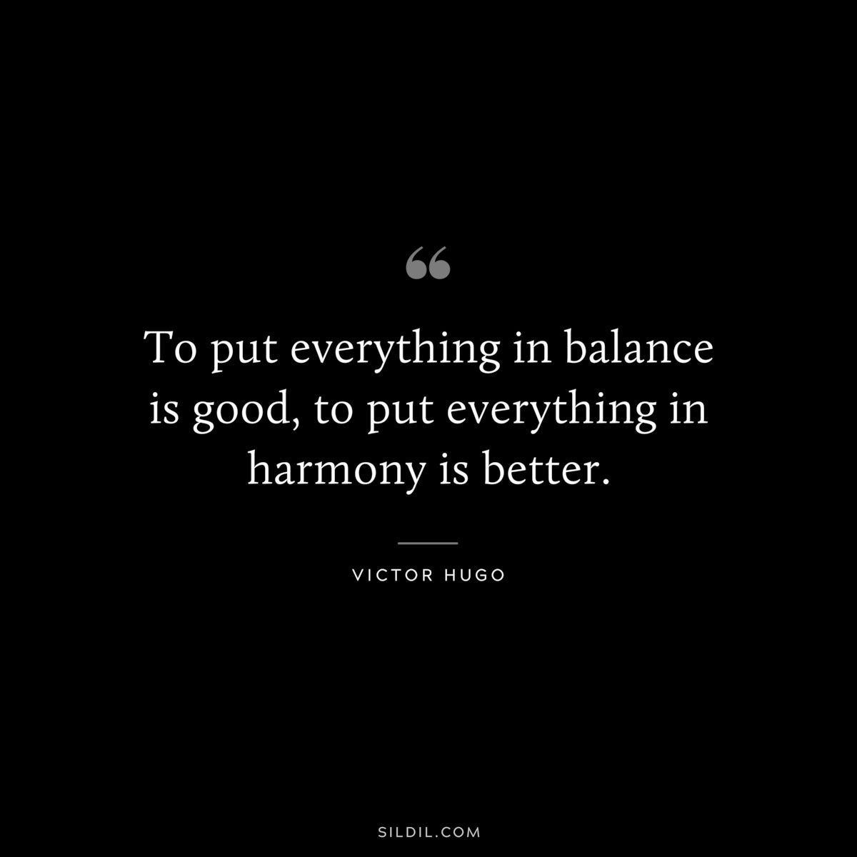 To put everything in balance is good, to put everything in harmony is better.― Victor Hugo