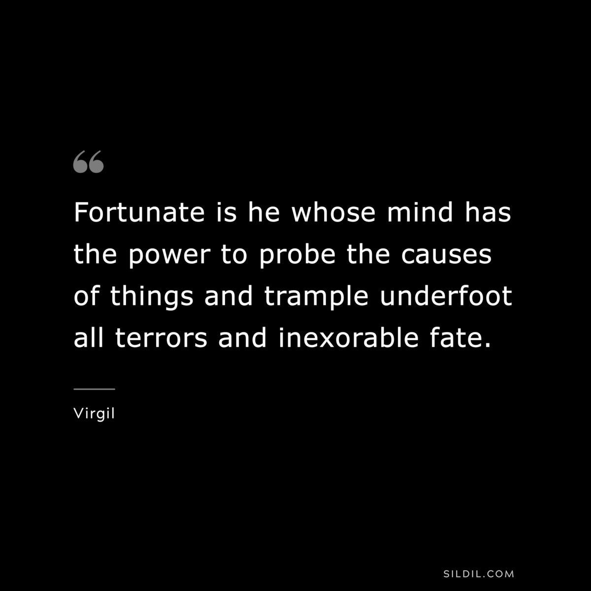 Fortunate is he whose mind has the power to probe the causes of things and trample underfoot all terrors and inexorable fate. ― Virgil