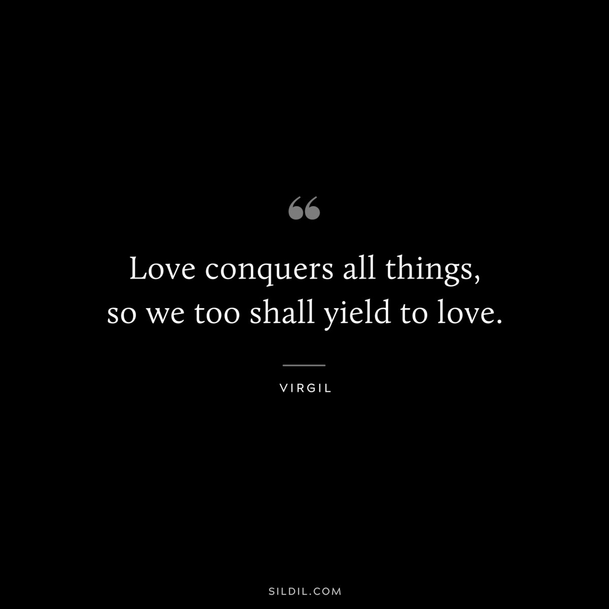 Love conquers all things, so we too shall yield to love. ― Virgil