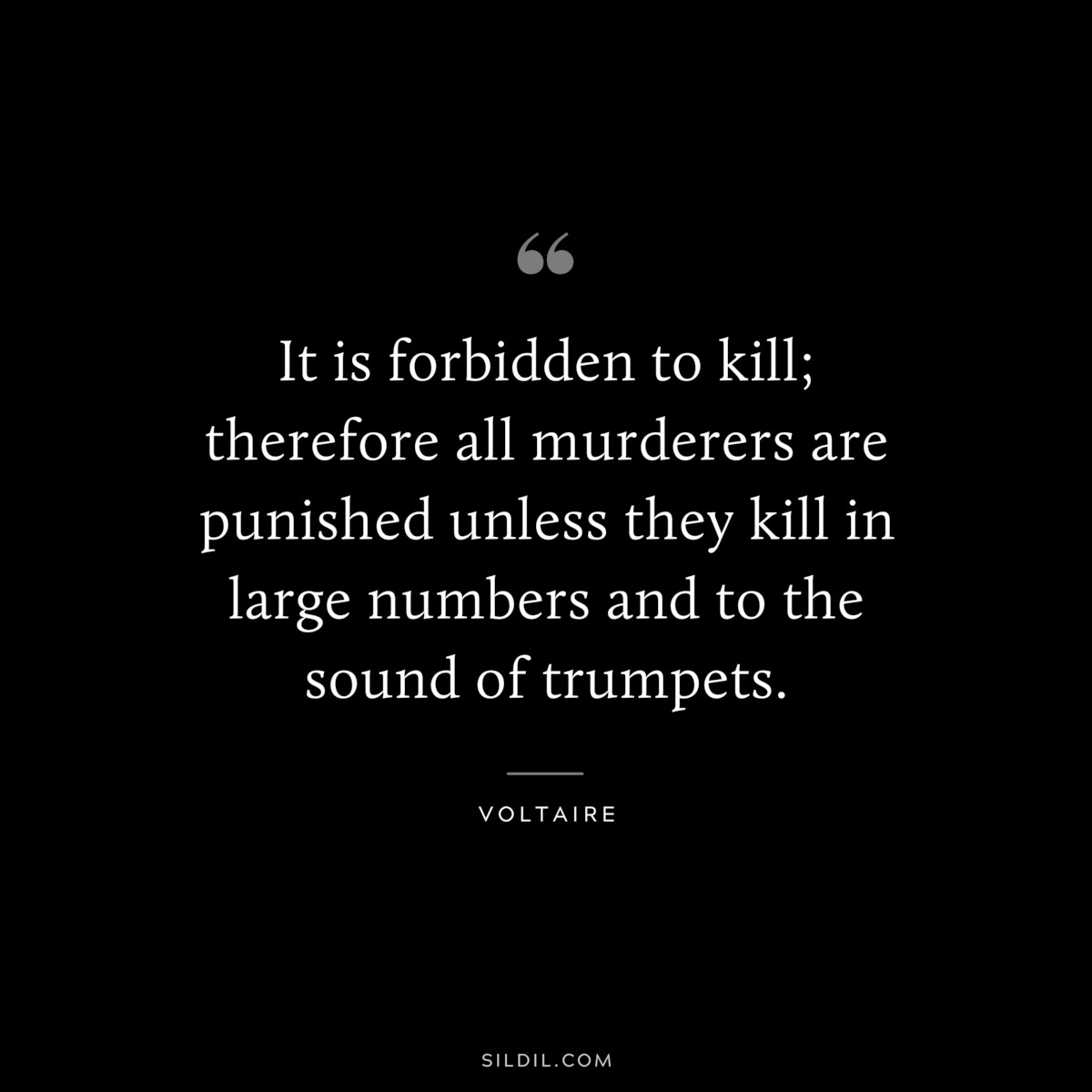 It is forbidden to kill; therefore all murderers are punished unless they kill in large numbers and to the sound of trumpets. ― Voltaire