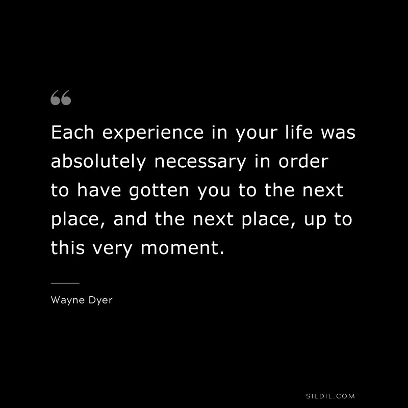 Each experience in your life was absolutely necessary in order to have gotten you to the next place, and the next place, up to this very moment. ― Wayne Dyer