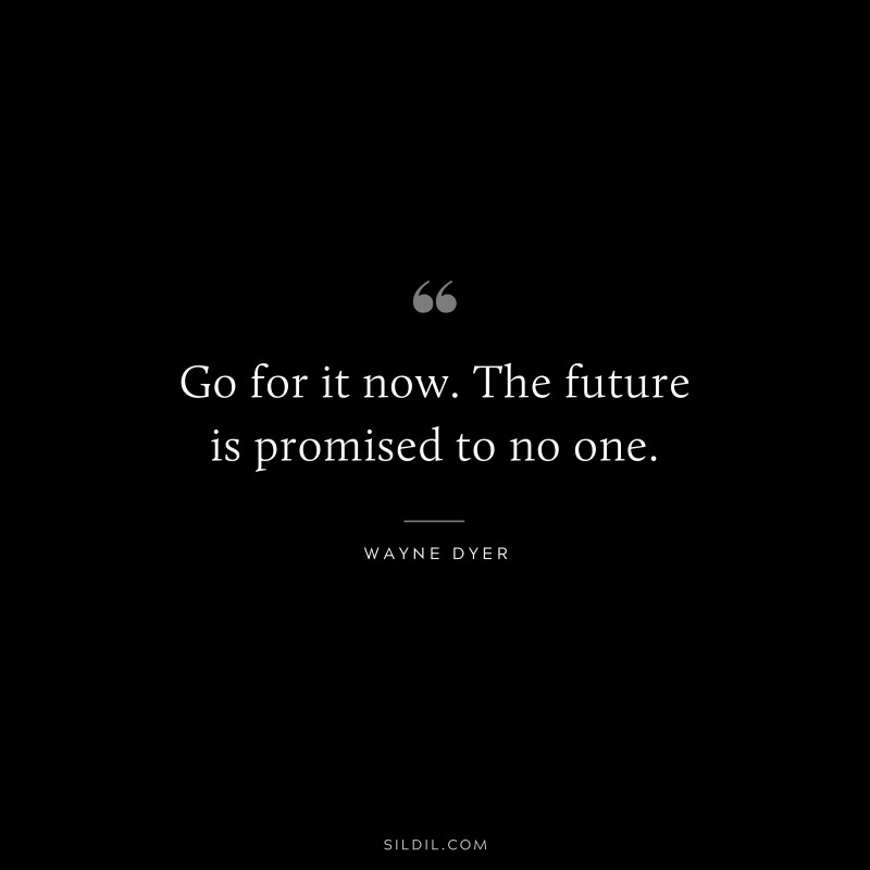 Go for it now. The future is promised to no one. ― Wayne Dyer