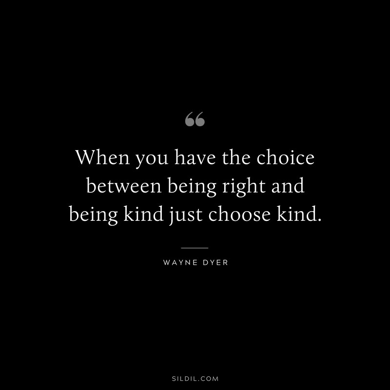 When you have the choice between being right and being kind just choose kind. ― Wayne Dyer