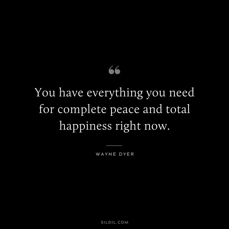 You have everything you need for complete peace and total happiness right now. ― Wayne Dyer