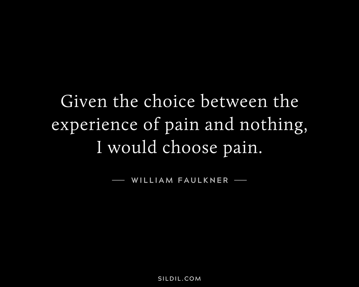 Given the choice between the experience of pain and nothing, I would choose pain.