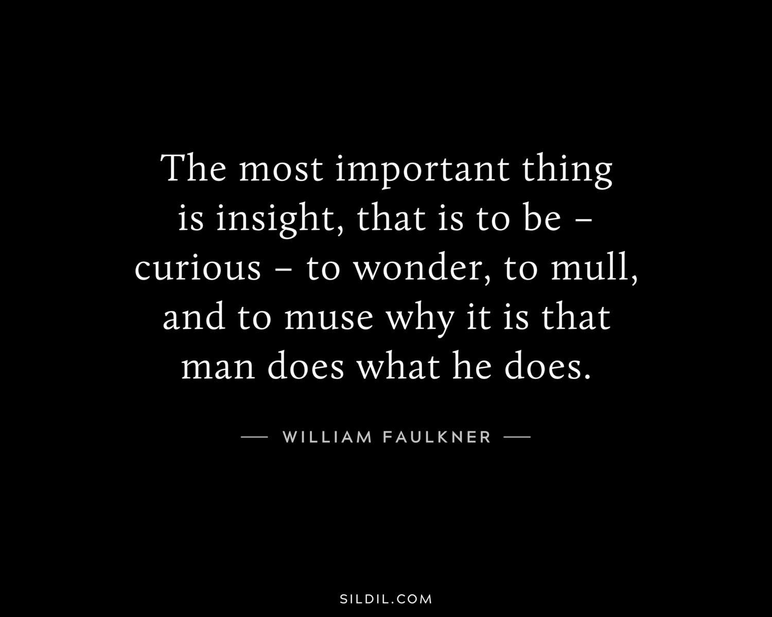 The most important thing is insight, that is to be – curious – to wonder, to mull, and to muse why it is that man does what he does.