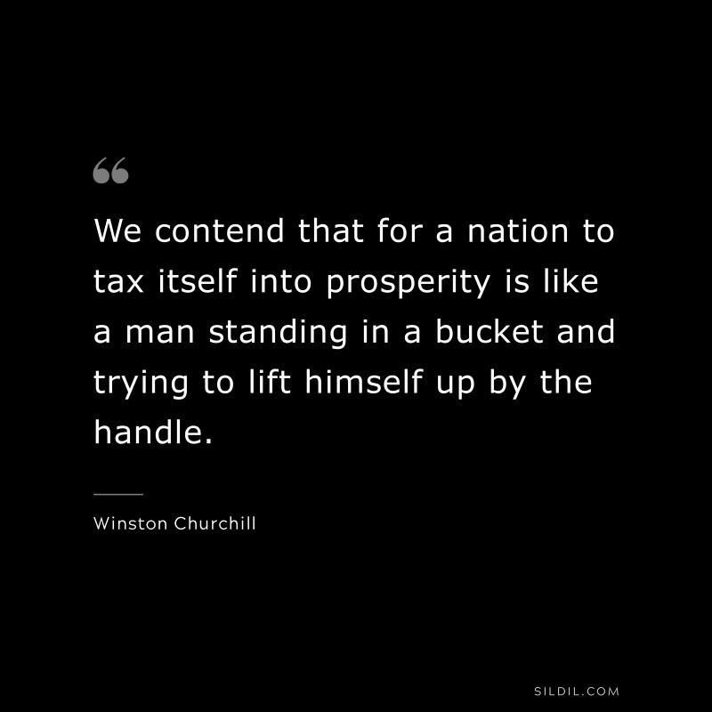 We contend that for a nation to tax itself into prosperity is like a man standing in a bucket and trying to lift himself up by the handle. ― Winston Churchill