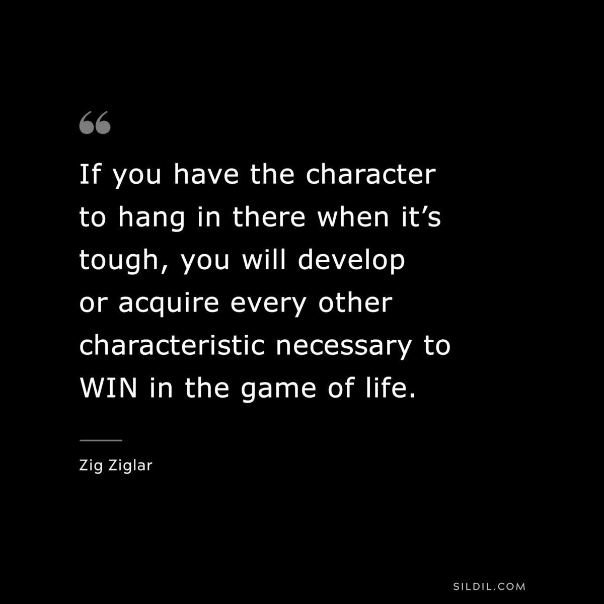 If you have the character to hang in there when it’s tough, you will develop or acquire every other characteristic necessary to WIN in the game of life. ― Zig Ziglar