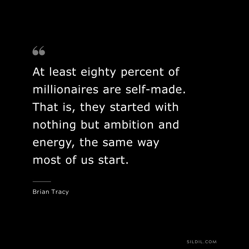 At least eighty percent of millionaires are self-made. That is, they started with nothing but ambition and energy, the same way most of us start. ― Brian Tracy