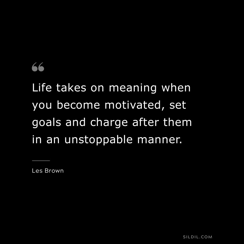 Life takes on meaning when you become motivated, set goals and charge after them in an unstoppable manner. ― Les Brown