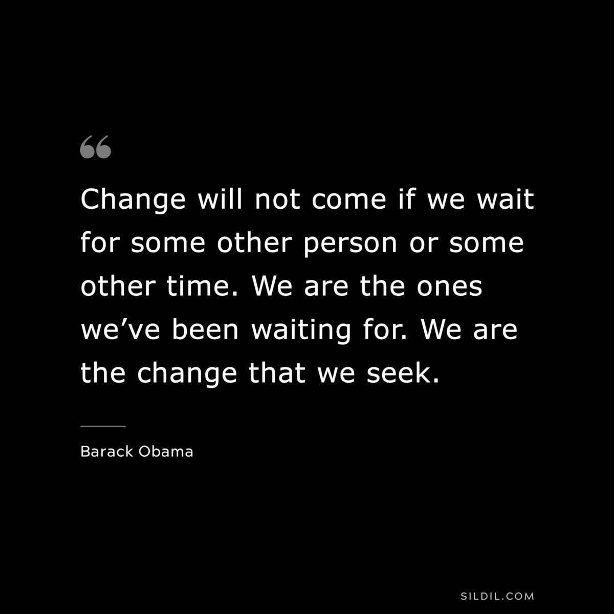 Change will not come if we wait for some other person or some other time. We are the ones we’ve been waiting for. We are the change that we seek. ― Barack Obama