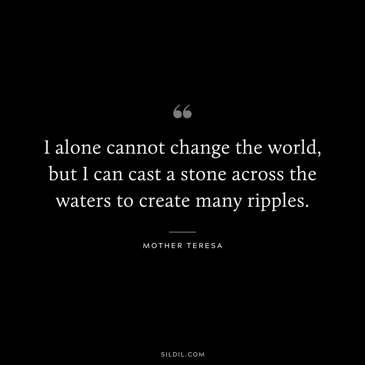 I alone cannot change the world, but I can cast a stone across the waters to create many ripples. ― Mother Teresa