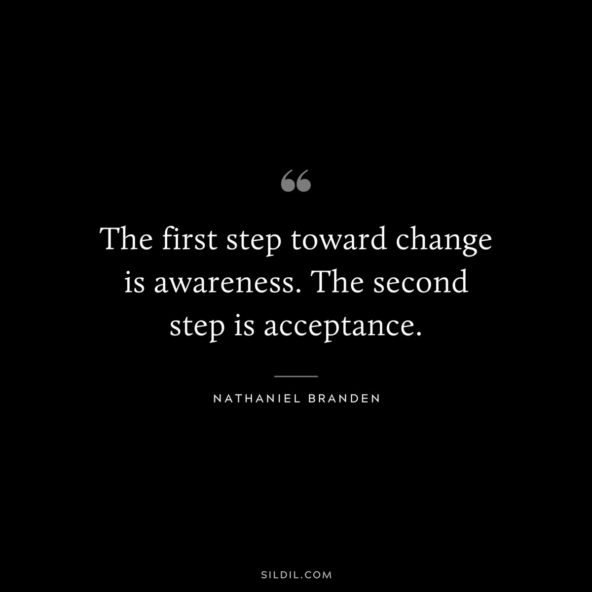 The first step toward change is awareness. The second step is acceptance. ― Nathaniel Branden