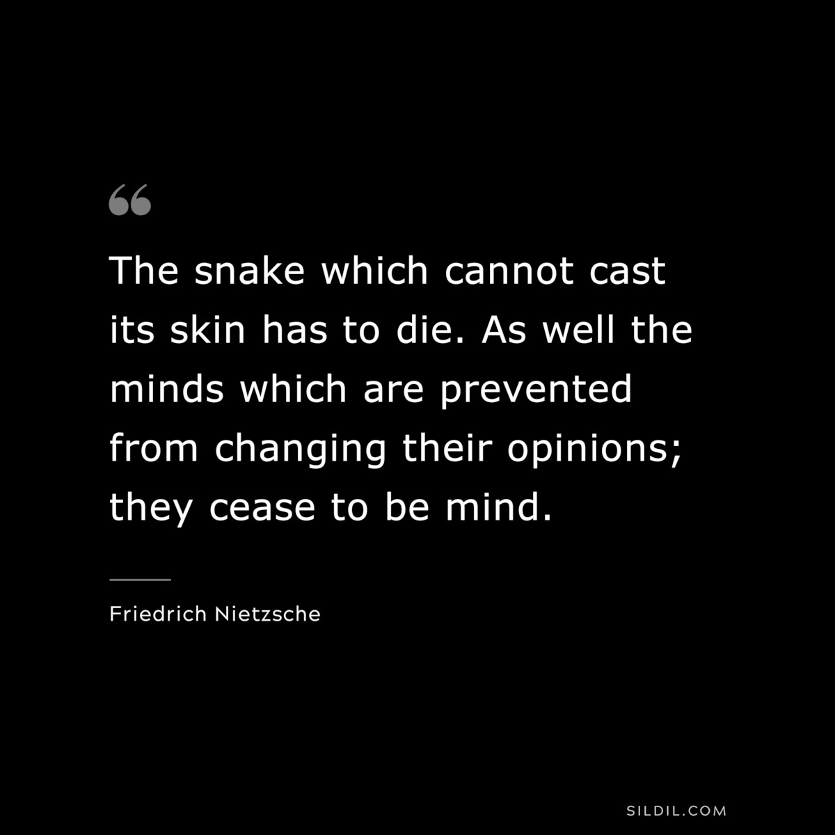 The snake which cannot cast its skin has to die. As well the minds which are prevented from changing their opinions; they cease to be mind. ― Friedrich Nietzsche