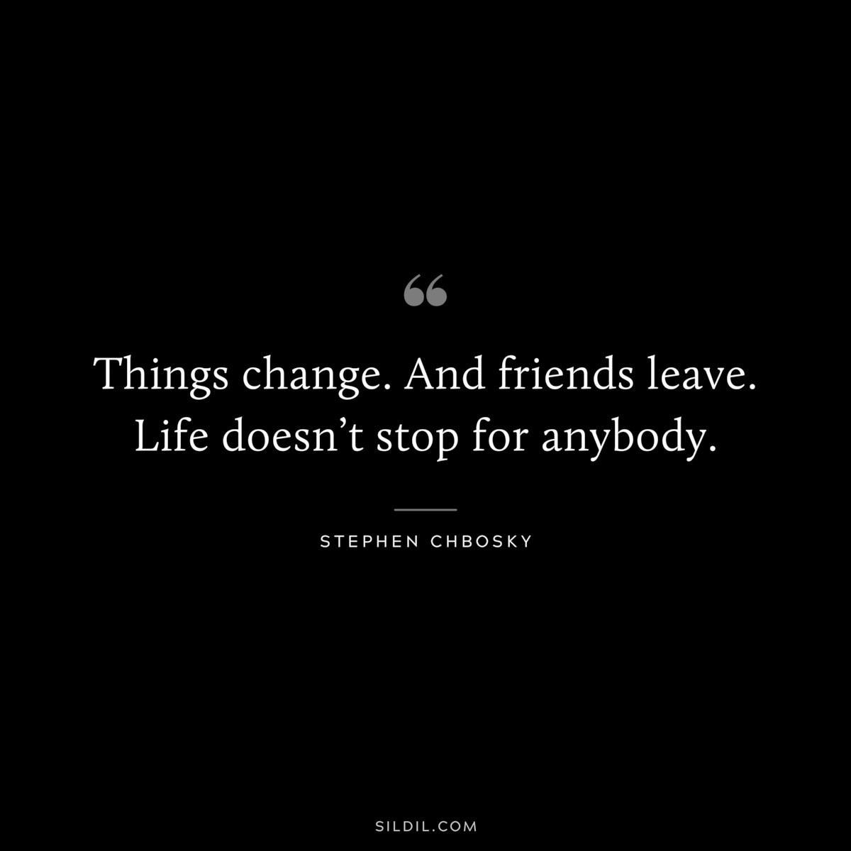 Things change. And friends leave. Life doesn’t stop for anybody. ― Stephen Chbosky