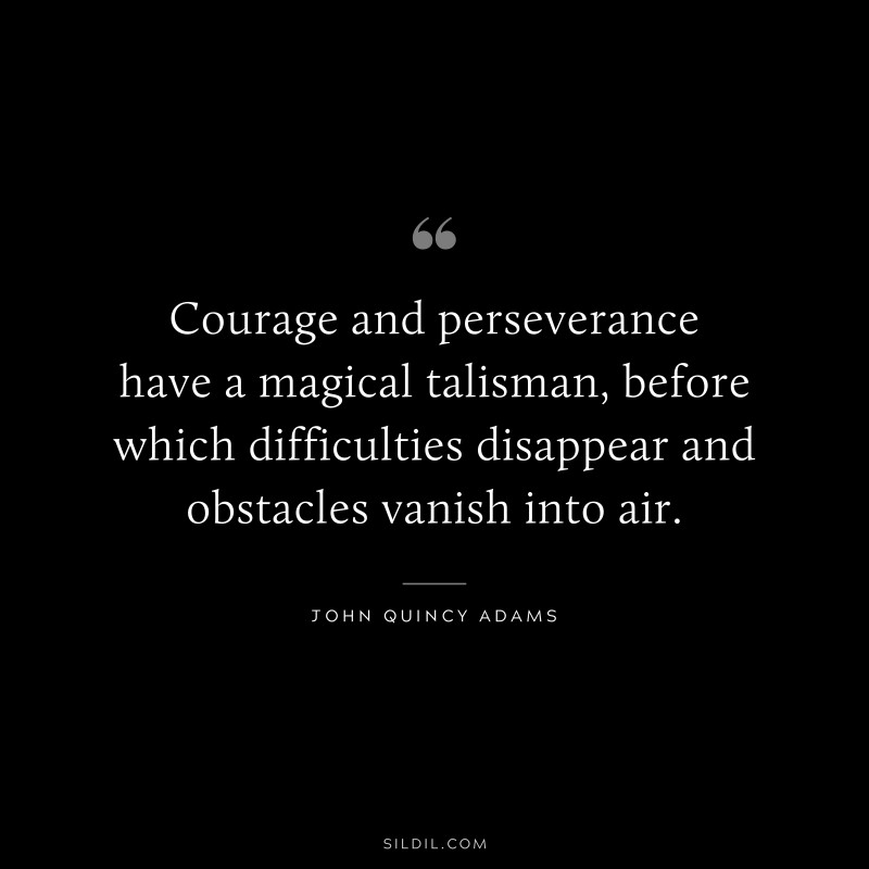 Courage and perseverance have a magical talisman, before which difficulties disappear and obstacles vanish into air. ― John Quincy Adams