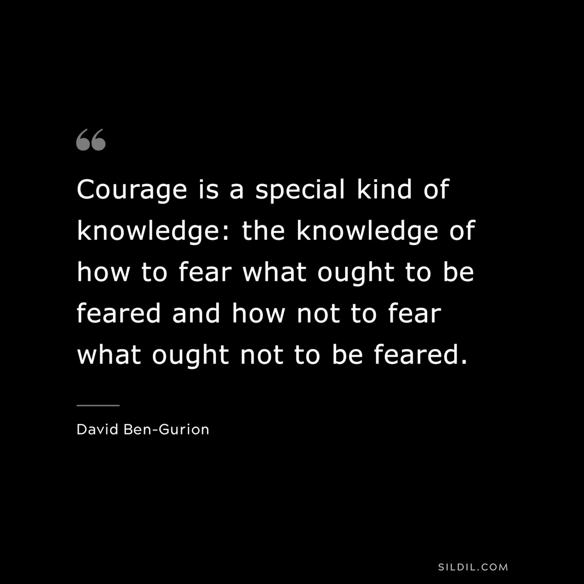 Courage is a special kind of knowledge: the knowledge of how to fear what ought to be feared and how not to fear what ought not to be feared. ― David Ben-Gurion