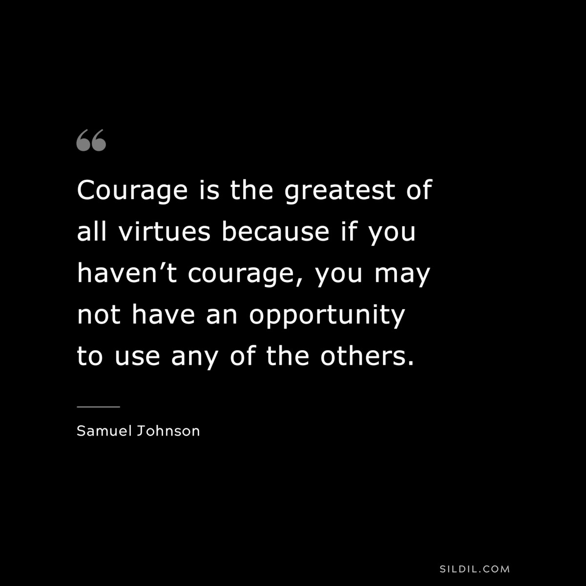 Courage is the greatest of all virtues because if you haven’t courage, you may not have an opportunity to use any of the others. ― Samuel Johnson