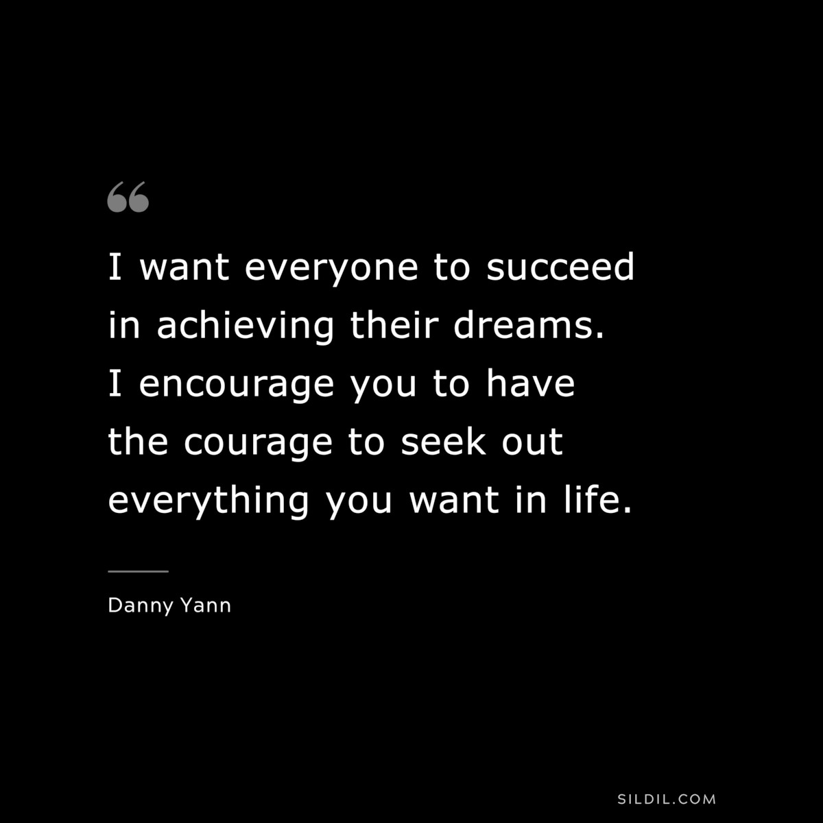 I want everyone to succeed in achieving their dreams. I encourage you to have the courage to seek out everything you want in life. ― Danny Yann