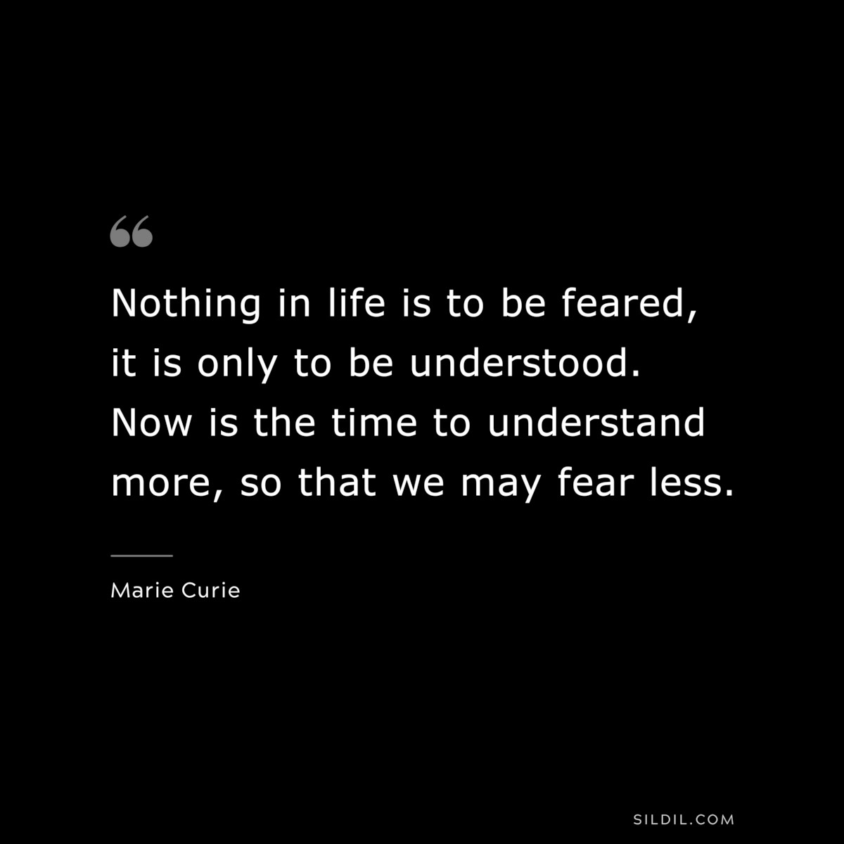 Nothing in life is to be feared, it is only to be understood. Now is the time to understand more, so that we may fear less. ― Marie Curie