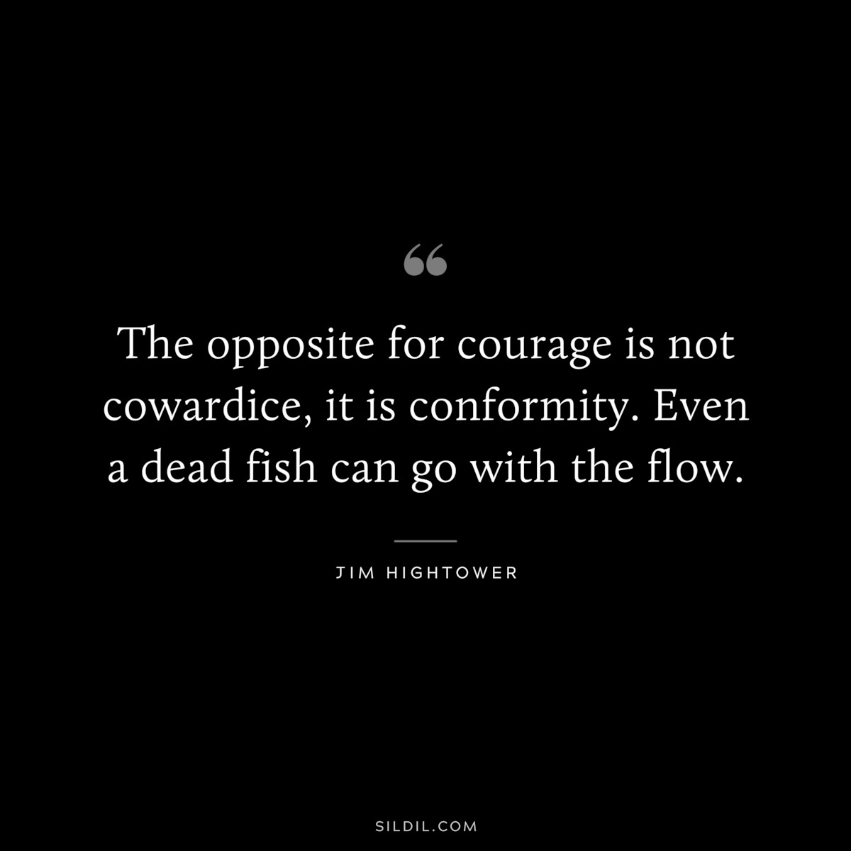 The opposite for courage is not cowardice, it is conformity. Even a dead fish can go with the flow. ― Jim Hightower