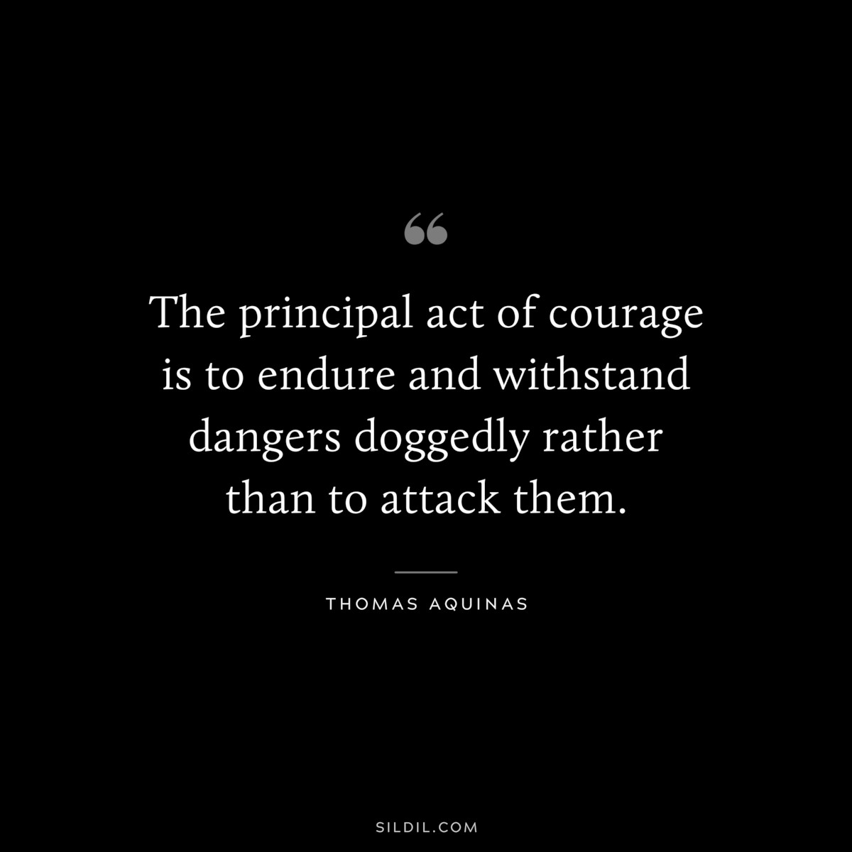 The principal act of courage is to endure and withstand dangers doggedly rather than to attack them. ― Thomas Aquinas