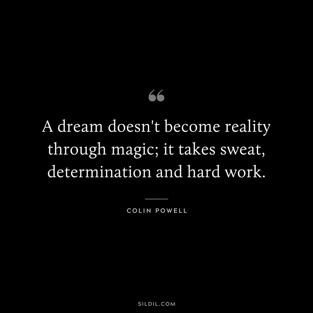 A dream doesn't become reality through magic; it takes sweat, determination and hard work. ― Colin Powell
