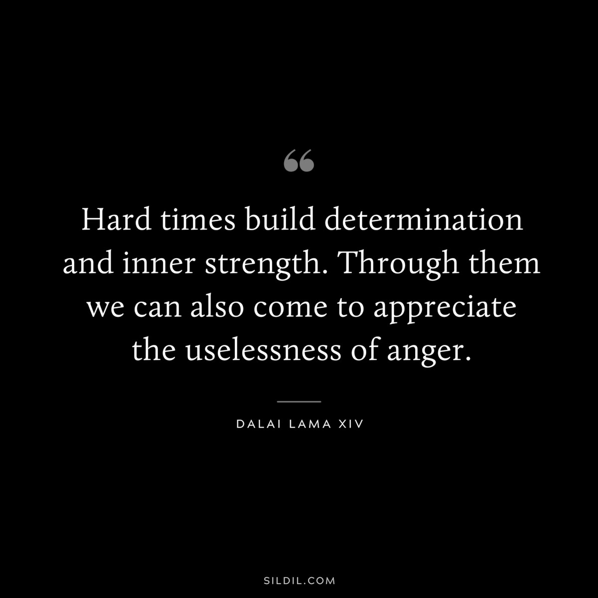 Hard times build determination and inner strength. Through them we can also come to appreciate the uselessness of anger. ― Dalai Lama XIV