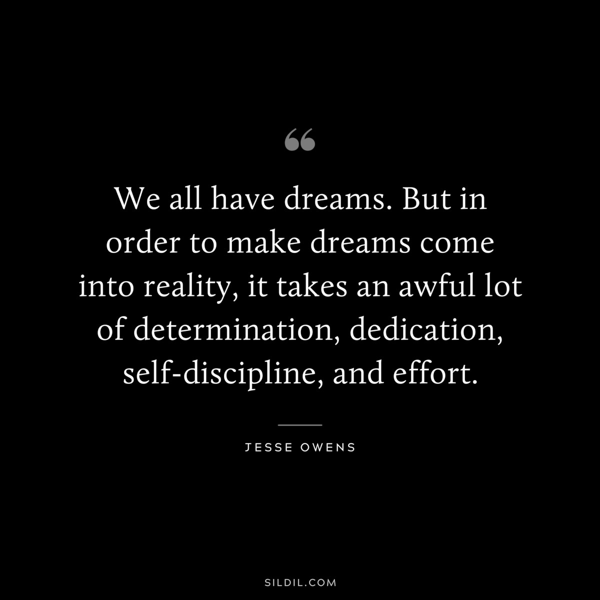 We all have dreams. But in order to make dreams come into reality, it takes an awful lot of determination, dedication, self-discipline, and effort. ― Jesse Owens